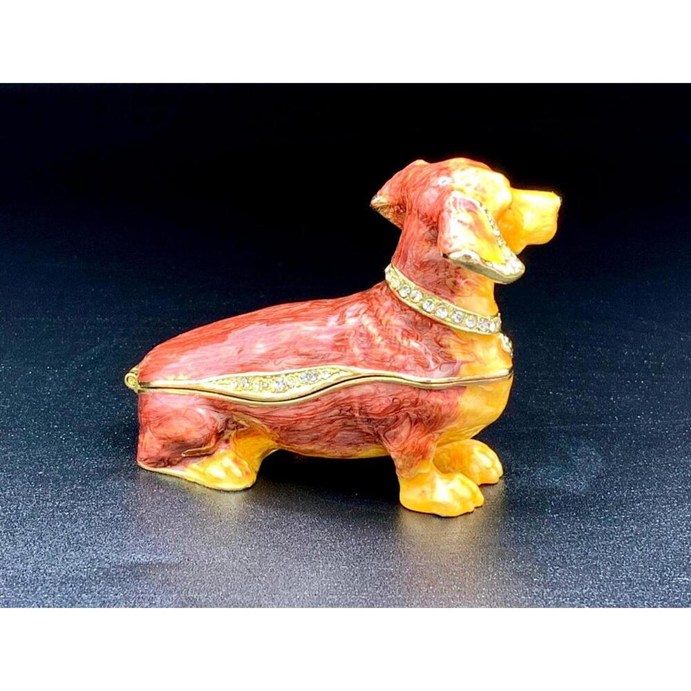 🐾 Dachshund Dog Trinket Box – Enamel Hinged Mini Keepsake with Crystals - Picture 3 of 4